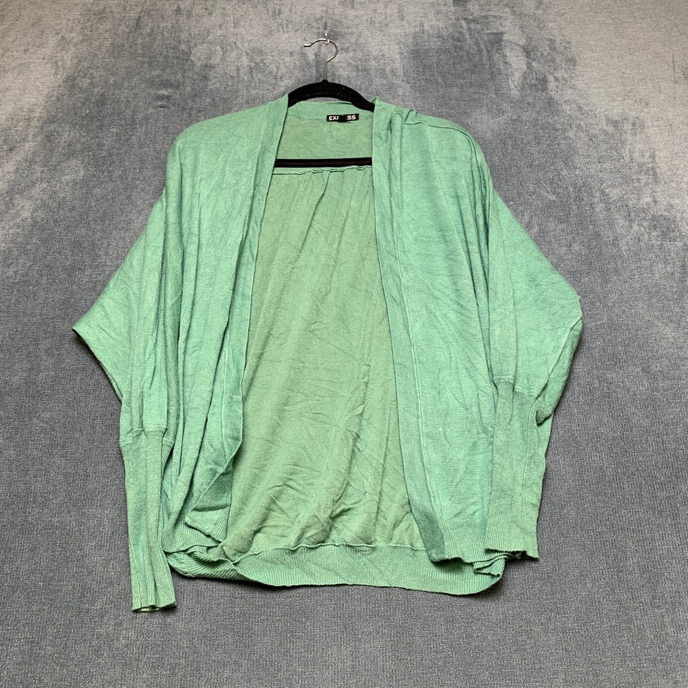 Express Cardigan Sweater Womens Medium Light Green Rayon Stretch Tight Knit Cozy
